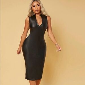 SHEIN Black Sleeveless Zip-Front Midi Bodycon Dress